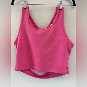 Roxy Womens Pink Cropped Tank Top size XL - Large Criss Cross Open Back Shirt